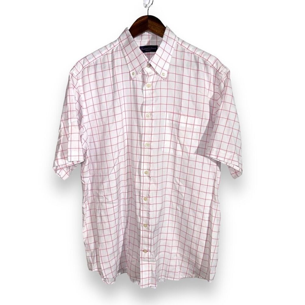 Seaward & Stearn White & Pink Check S/S Button Down Shirt XL